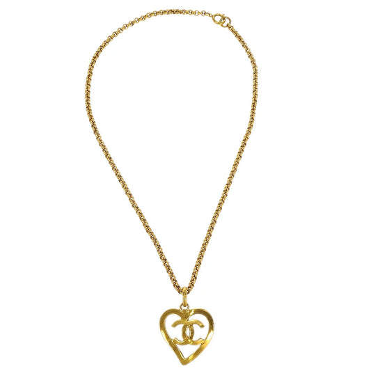 Chanel 1995 Gold CC Heart Cutout Pendant Necklace