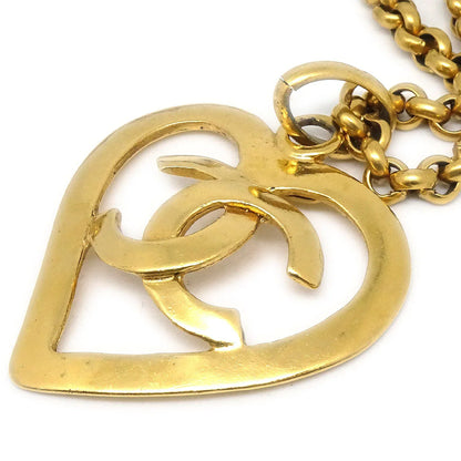 Chanel 1995 Gold CC Heart Cutout Pendant Necklace