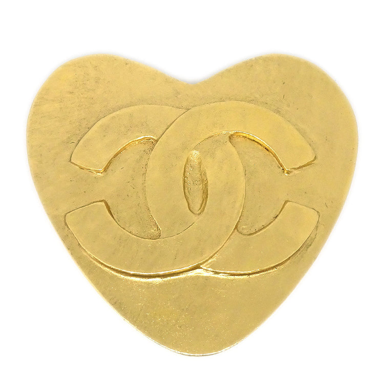 CHANEL Heart Brooch Pin Gold 95P