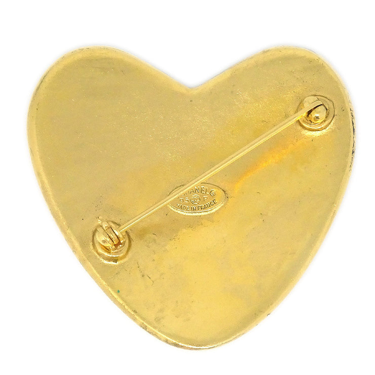 CHANEL Heart Brooch Pin Gold 95P