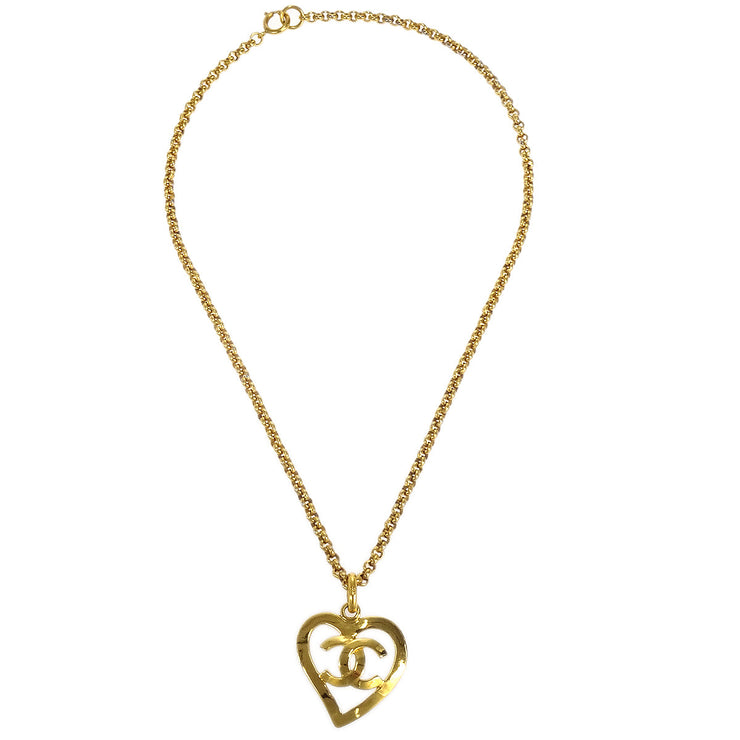 CHANEL 1995 Heart Cutout Gold Chain Necklace 95P