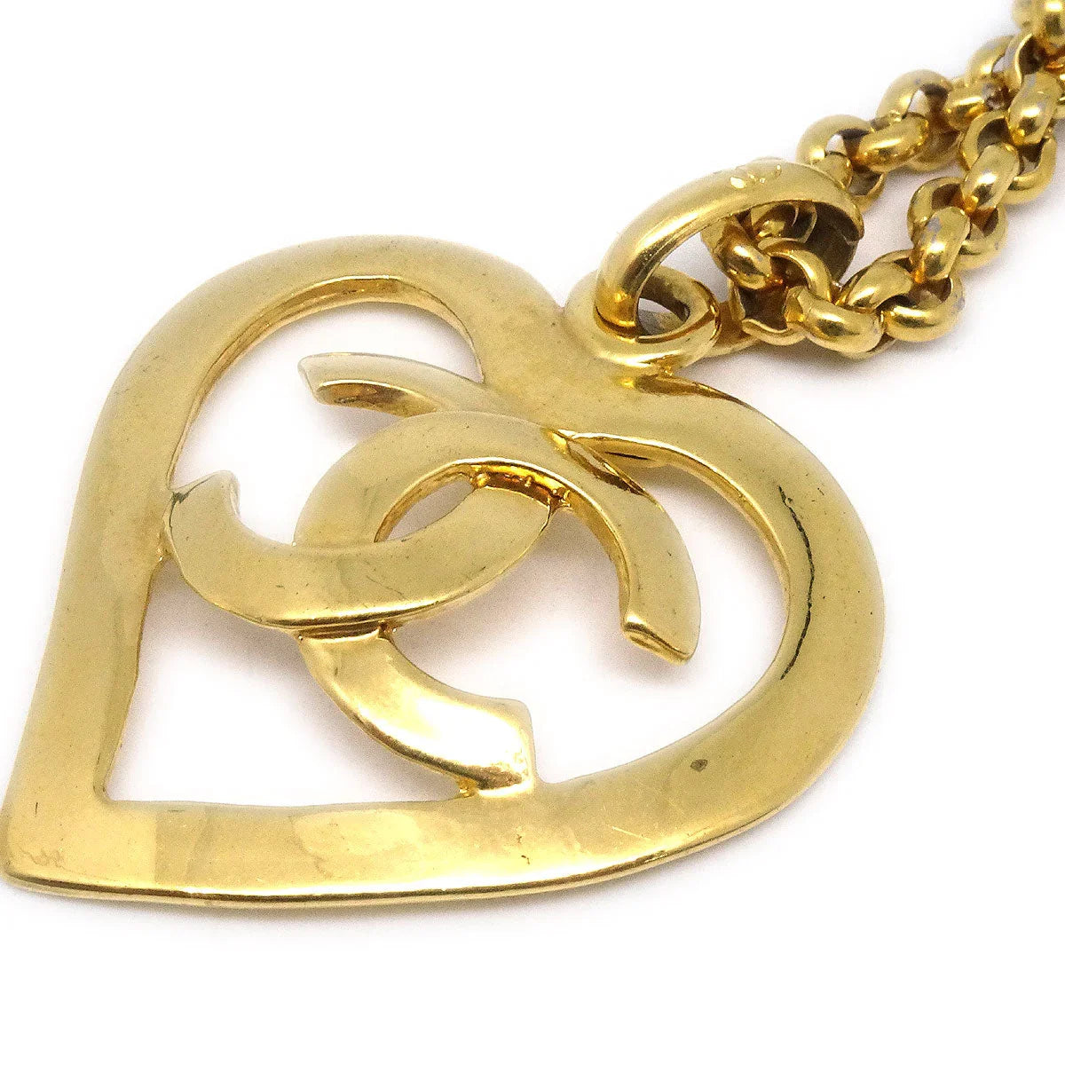 Chanel 1995 Gold CC Heart Cutout Pendant Necklace