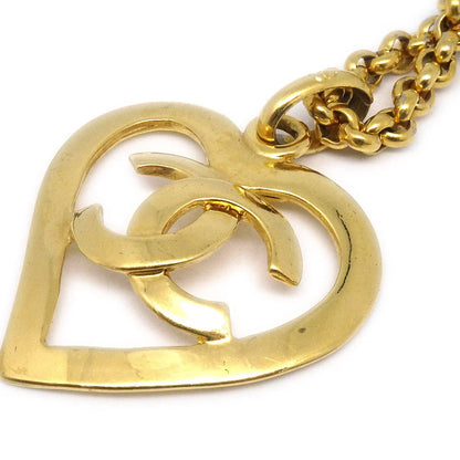 Chanel 1995 Gold CC Heart Cutout Pendant Necklace