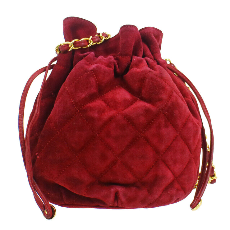 CHANEL 1986-1988 Bucket Bag Mini Red Suede