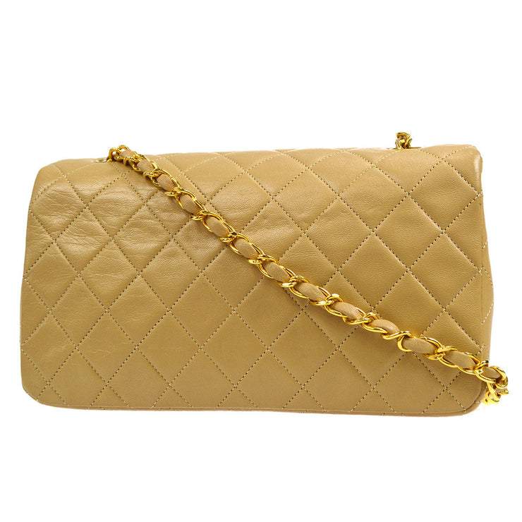 Chanel 1989-1991 Beige Lambskin Small Full Flap Bag