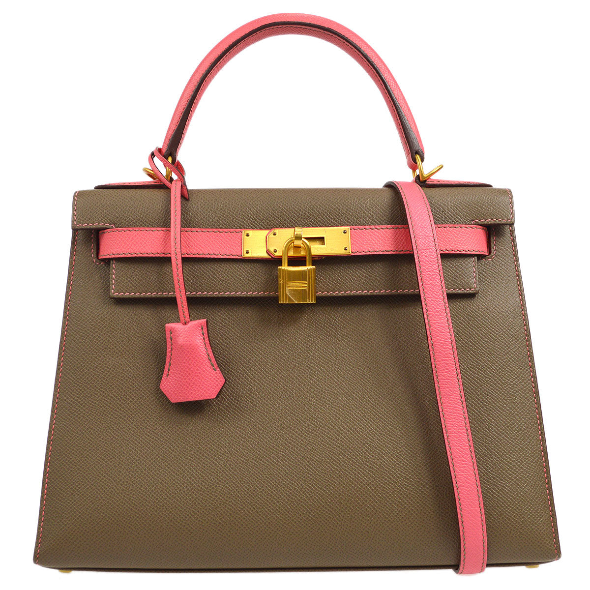 Hermes 2018 Gray Pink Epsom Kelly 28 Sellier 2way Shoulder Handbag