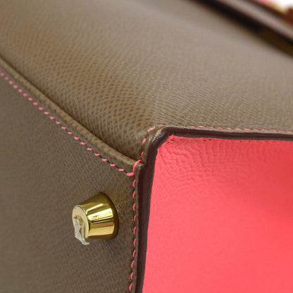 Hermes 2018 Gray Pink Epsom Kelly 28 Sellier 2way Shoulder Handbag