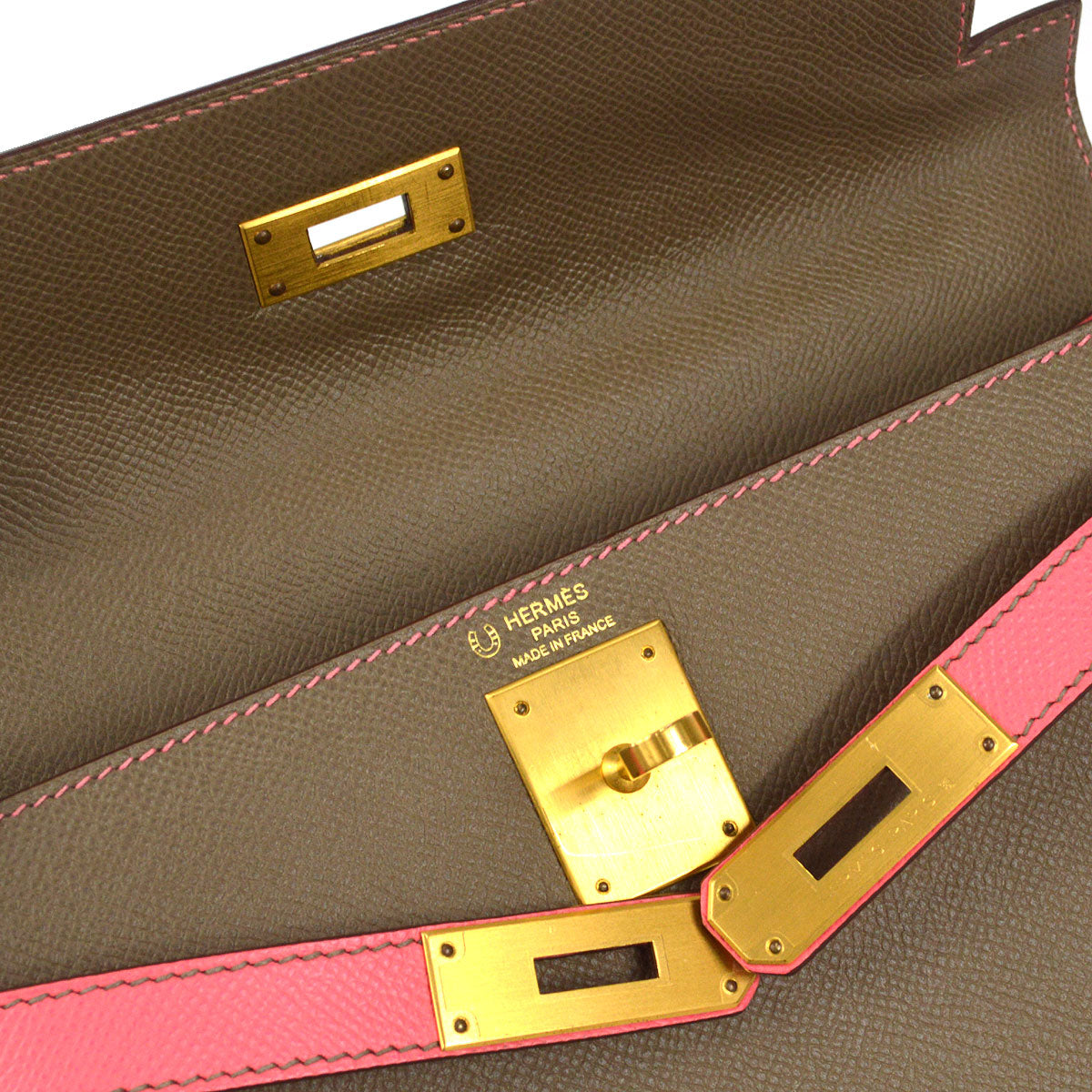 Hermes 2018 Gray Pink Epsom Kelly 28 Sellier 2way Shoulder Handbag