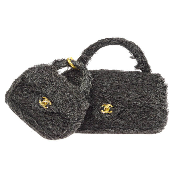 CHANEL * 1991-1994 Classic Flap Handbag Set Black Fur – AMORE