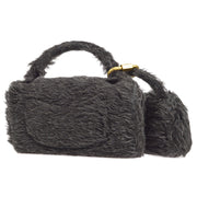 CHANEL * 1991-1994 Classic Flap Handbag Set Black Fur
