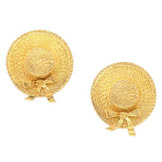 CHANEL 1980s Straw Hat Earrings Gold Clip-On