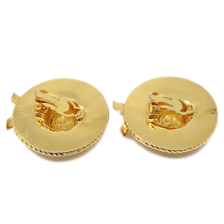 CHANEL 1980s Straw Hat Earrings Gold Clip-On