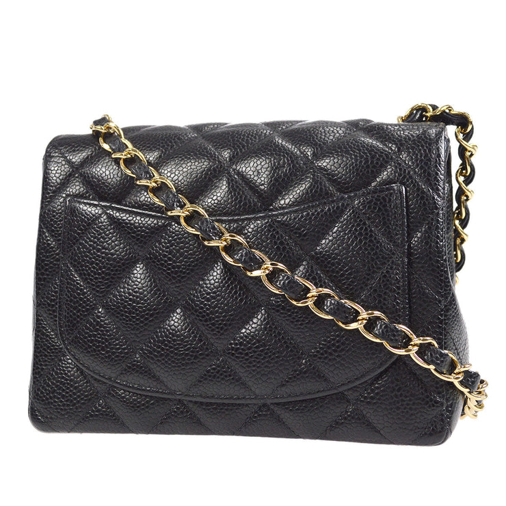 CHANEL 2003-2004 Classic Square Flap Mini 17 Black Caviar