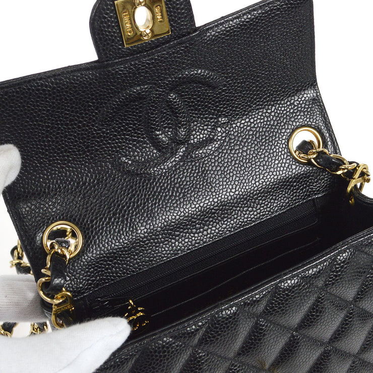 CHANEL 2003-2004 Classic Square Flap Mini 17 Black Caviar