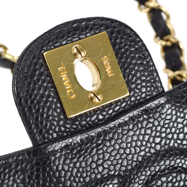 CHANEL 2003-2004 Classic Square Flap Mini 17 Black Caviar