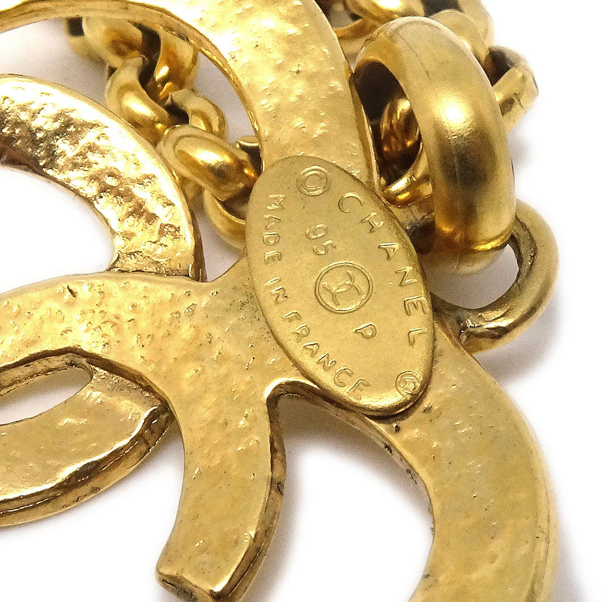 Chanel 1995 Gold CC Heart Cutout Pendant Necklace