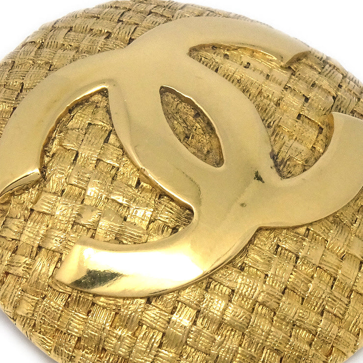 CHANEL 1994 Woven CC Round Brooch Gold 1259