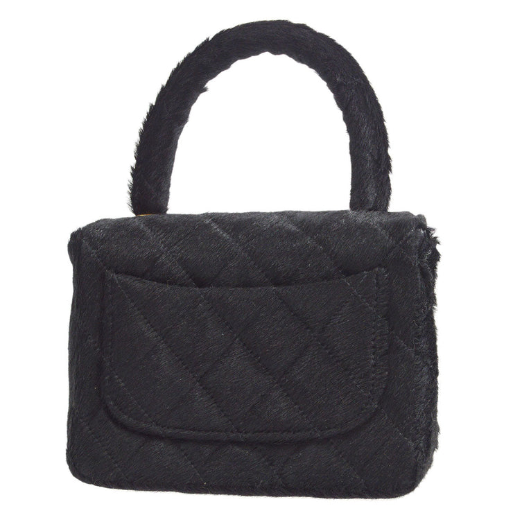 CHANEL * 1991-1994 Classic Flap Handbag Micro Black Pony Hair