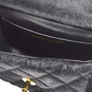 CHANEL * 1991-1994 Classic Flap Handbag Micro Black Pony Hair