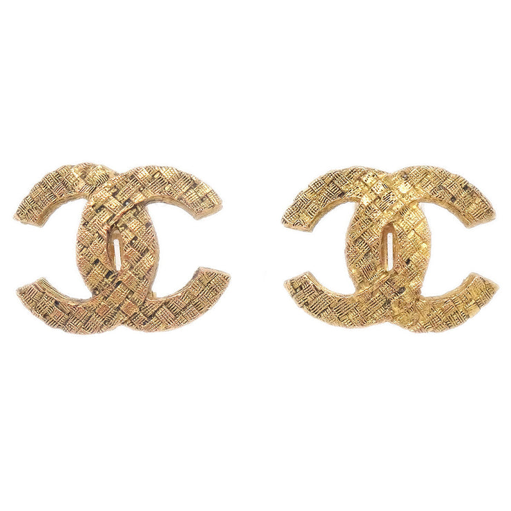 CHANEL Woven CC Earrings Clip-On Gold 2913