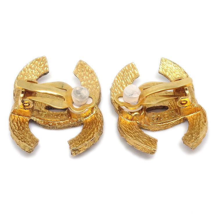 CHANEL Woven CC Earrings Clip-On Gold 2913