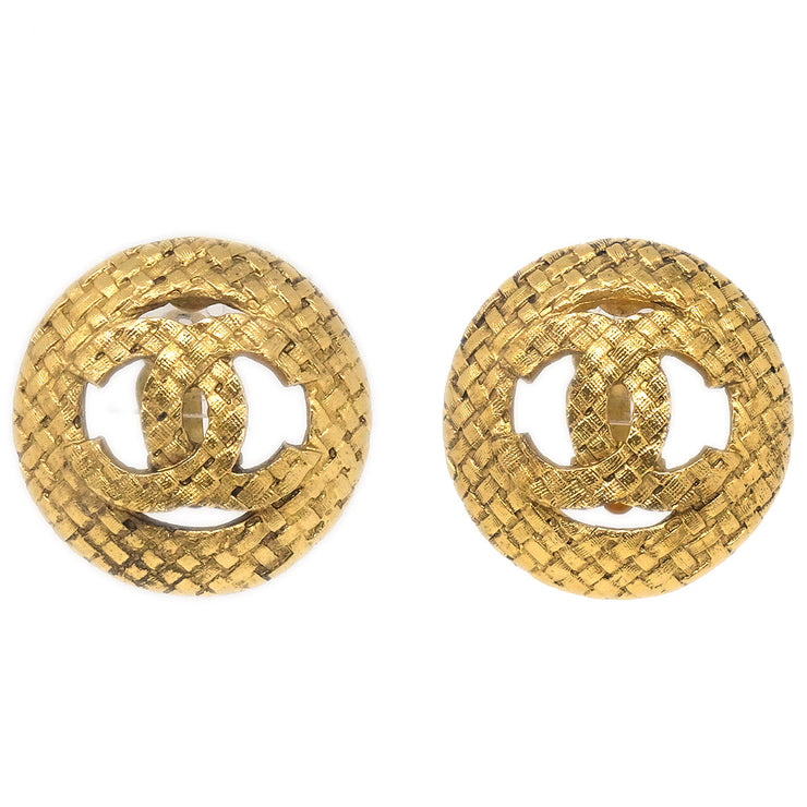 CHANEL 1994 Woven CC Cutout Earrings Gold Clip-On 2889