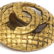 CHANEL 1994 Woven CC Cutout Earrings Gold Clip-On 2889