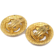 CHANEL 1994 Woven CC Cutout Earrings Gold Clip-On 2889