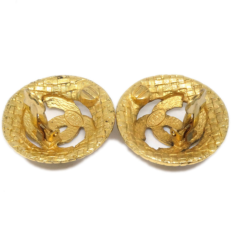 CHANEL 1994 Woven CC Cutout Earrings Gold Clip-On 2889