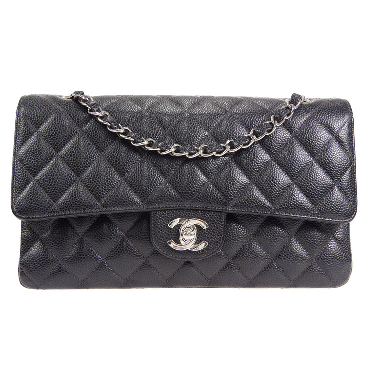 CHANEL 2003-2004 Classic Double Flap Medium SHW Black Caviar