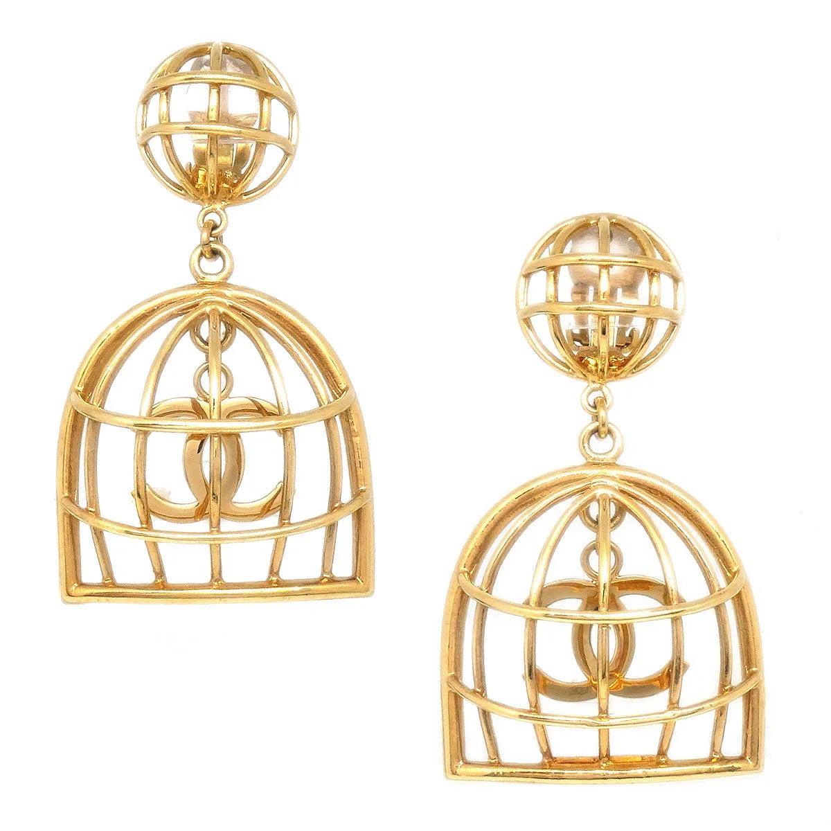 CHANEL Birdcage Earrings Clip-On Gold 93P