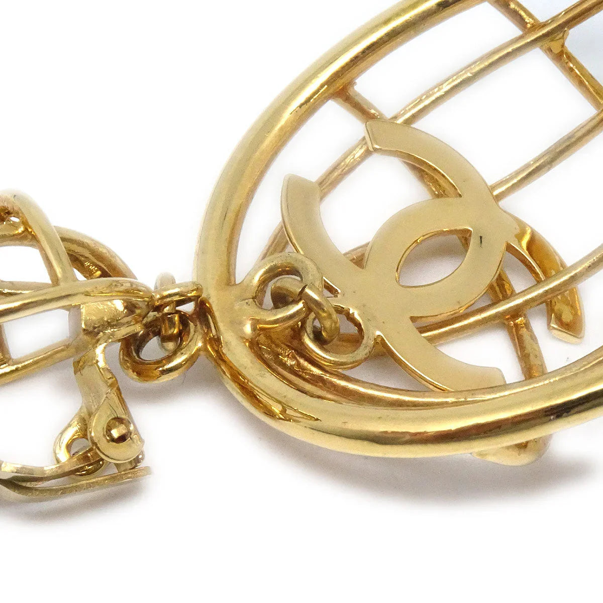 CHANEL Birdcage Earrings Clip-On Gold 93P