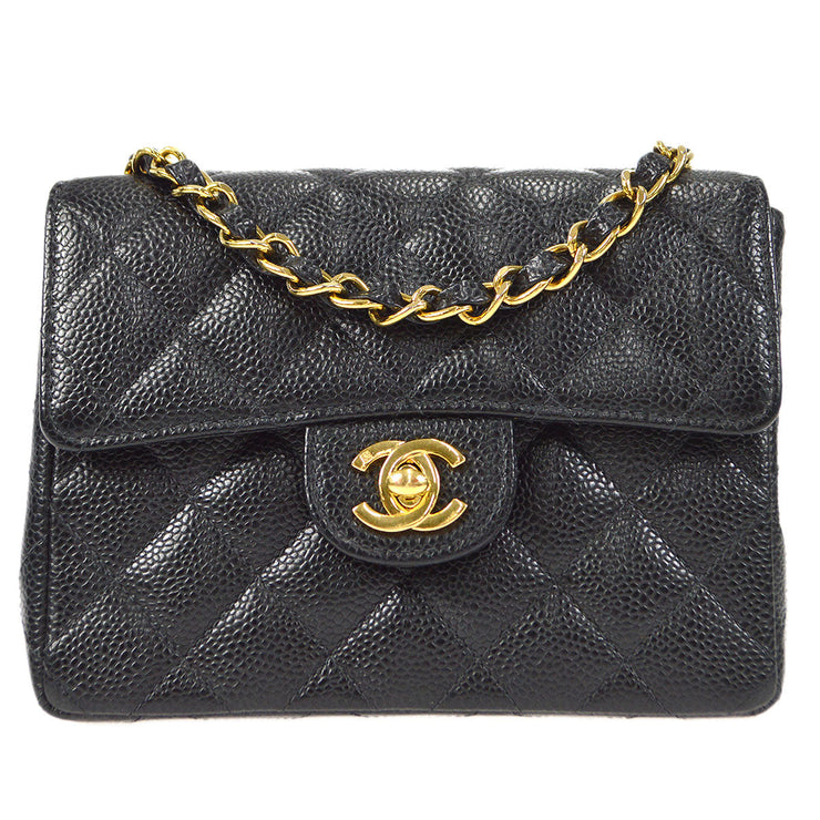 CHANEL Classic Flap Mini Square Chain Shoulder Bag Black Caviar