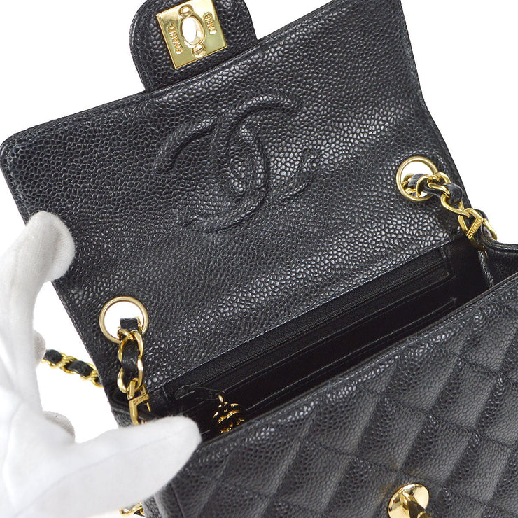 CHANEL Classic Flap Mini Square Chain Shoulder Bag Black Caviar