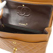 Chanel 1989-1991背の高いクラシックダブルフラップミディアムキャメルラムスキン