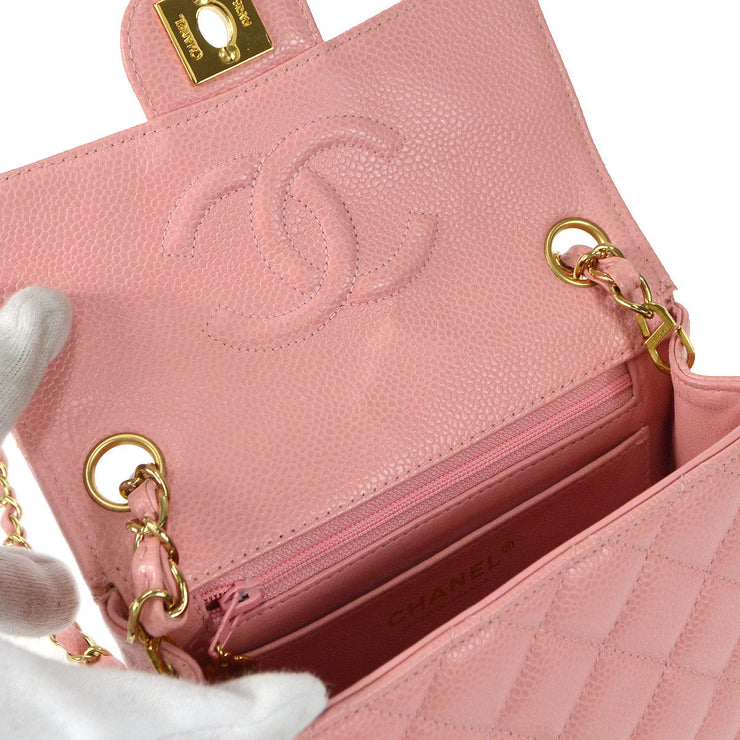 Used Chanel 2004/2005 Rose Sakura Pink Caviar Mini Flap Bag