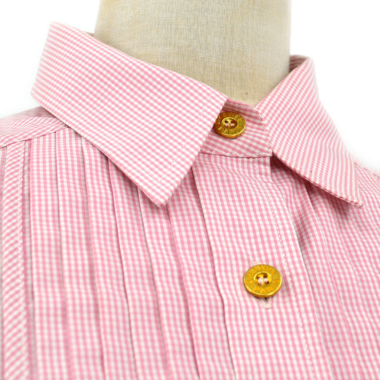 CHANEL logo-button bib-collar shirt #38