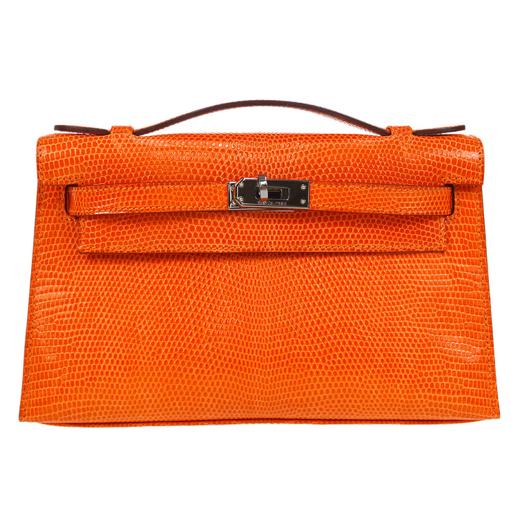 Hermès Varanus Niloticus Lizard Kelly Pochette - Orange Clutches, Handbags  - HER458935