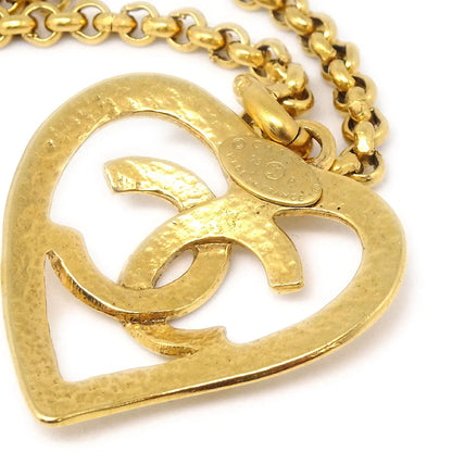 Chanel 1995 Gold CC Heart Cutout Pendant Necklace