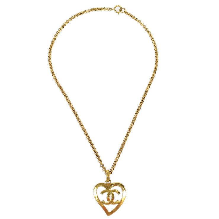 Chanel 1995 Gold CC Heart Cutout Pendant Necklace