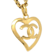 Chanel 1995 Gold CC Heart Cutout Pendant Necklace