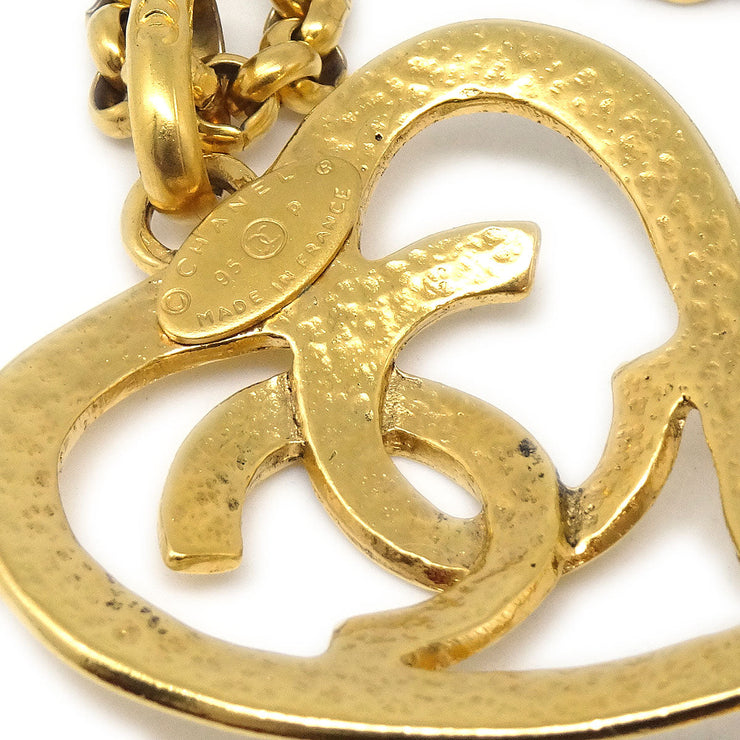 Chanel 1995 Gold CC Heart Cutout Pendant Necklace