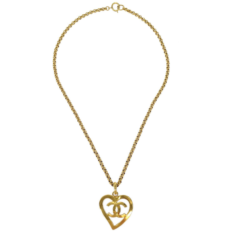 Chanel 1995 Gold CC Heart Cutout Pendant Necklace