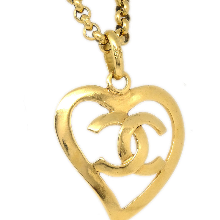 Chanel 1995 Gold CC Heart Cutout Pendant Necklace