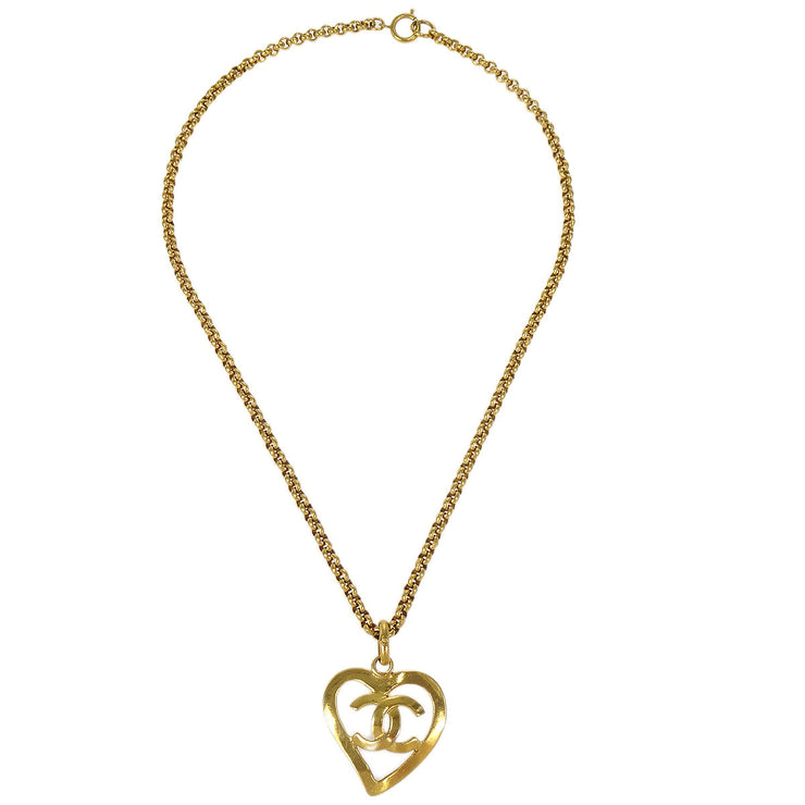 Chanel 1995 Gold CC Heart Cutout Pendant Necklace