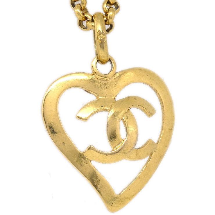 Chanel 1995 Gold CC Heart Cutout Pendant Necklace