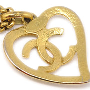 Chanel 1995 Gold CC Heart Cutout Pendant Necklace