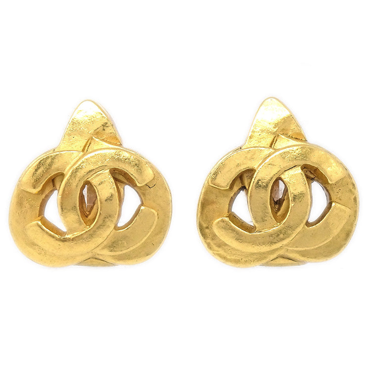 CHANEL 1997 Heart Earrings Gold Clip-On Medium 97P