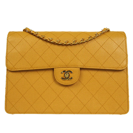 CHANEL 1998 Classic Single Flap Jumbo Camel Caviar