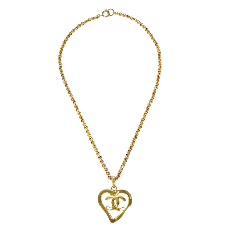 Chanel 1995 Gold CC Heart Cutout Pendant Necklace